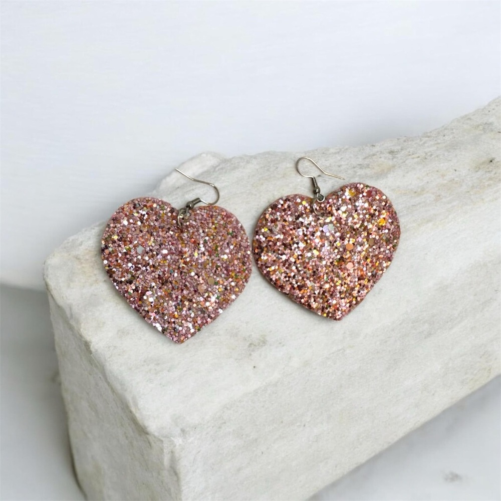 Glitter Heart Sparkly Earrings Valentines Fashion Love Style
